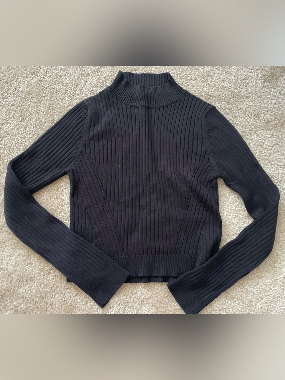 She & Sky Black Long Sleeve Ribbed Mock Neck Womens Size Medium